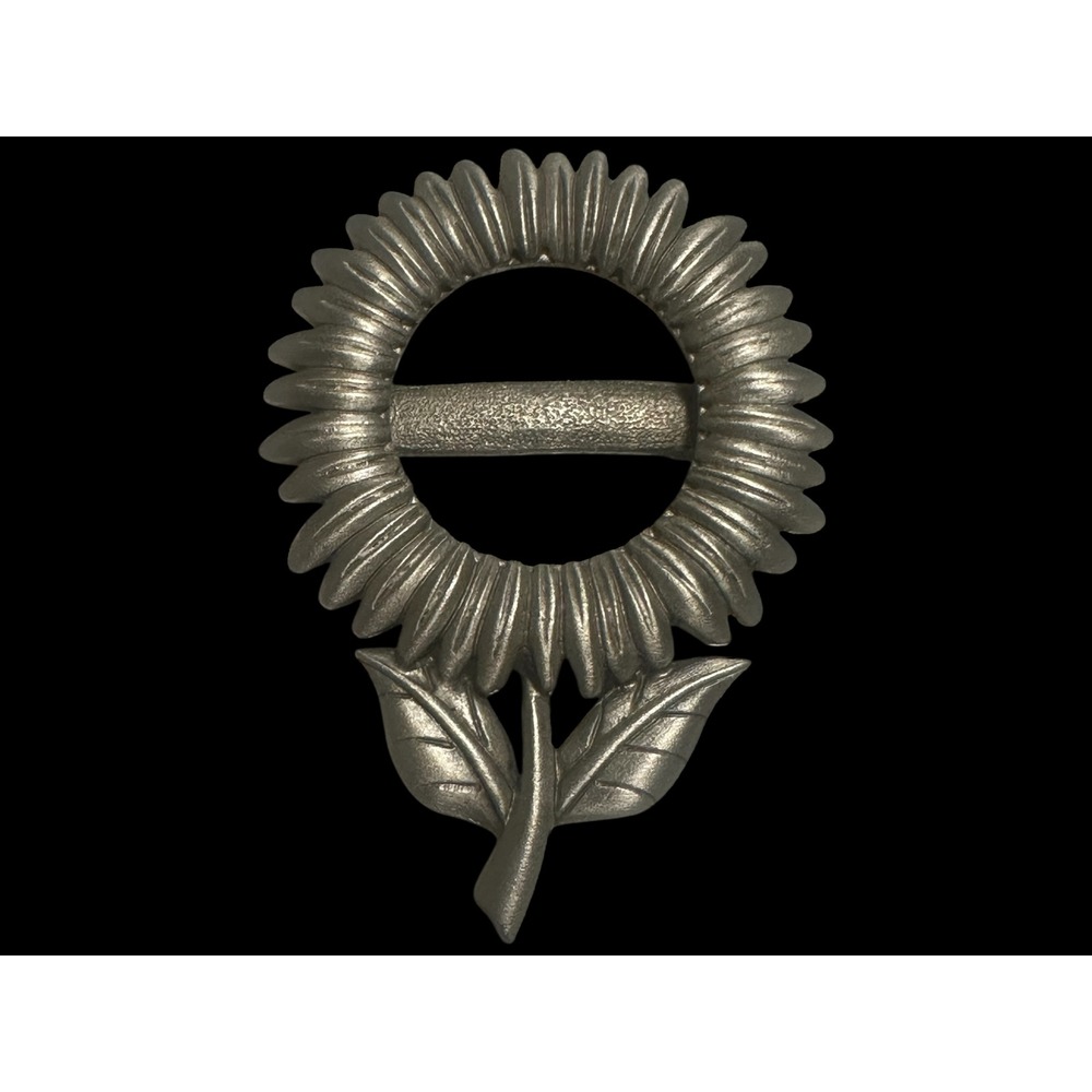 JJ Sunflower Brooch Vintage Pewter Pin Jonette Jewelry 1980s Nature Flower